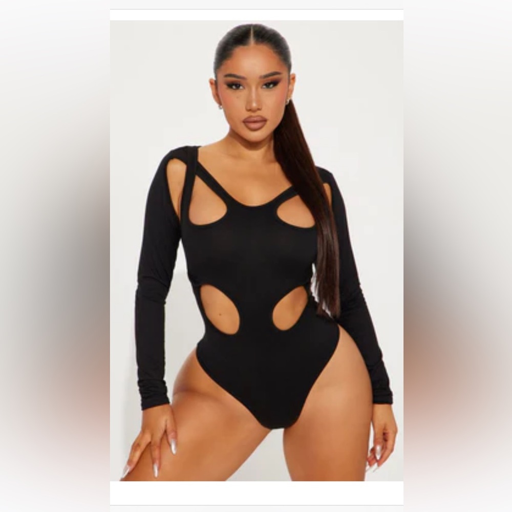 Fashion Nova Black Cut-Out Bodysuit
